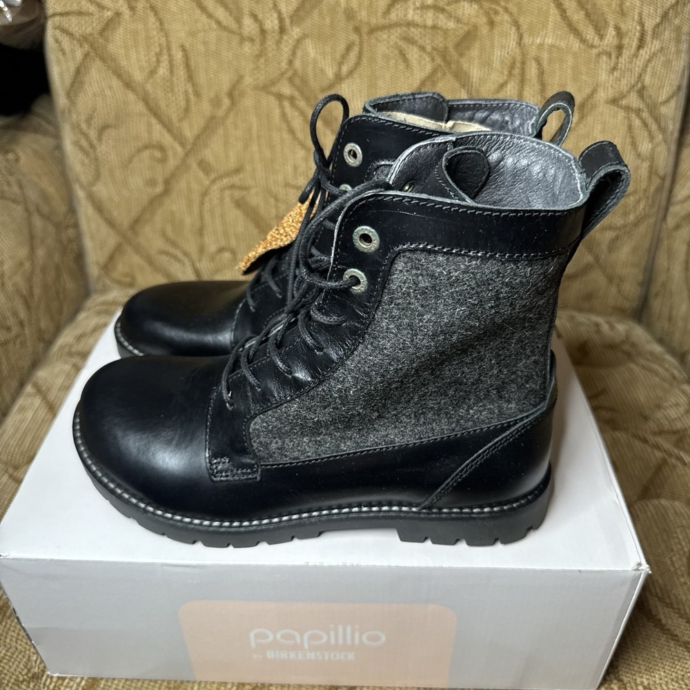 Birkenstock Gilford Boots Women's 5 Black Leather Lace Up High Top Round Toe